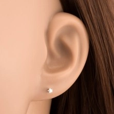 Earrings made of white 14K gold - clear round zircon in mount, 2 mm