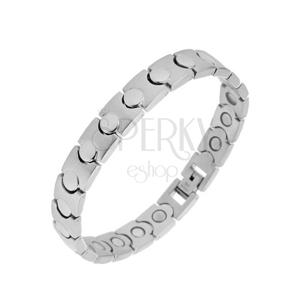 Steel bracelet in silver colour - magnetic, shiny-matt links