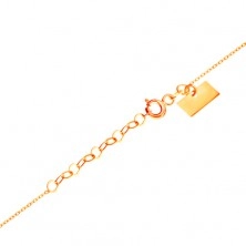 14K gold bracelet - fine chain, shiny flat circle, heart contour made of white gold