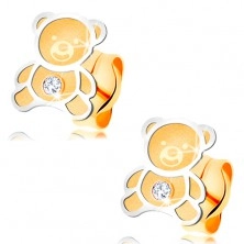 585 gold earrings - bicoloured bear with matt surface, shiny contour