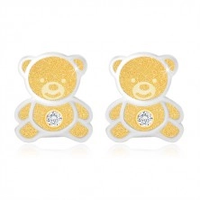 585 gold earrings - bicoloured bear with matt surface, shiny contour