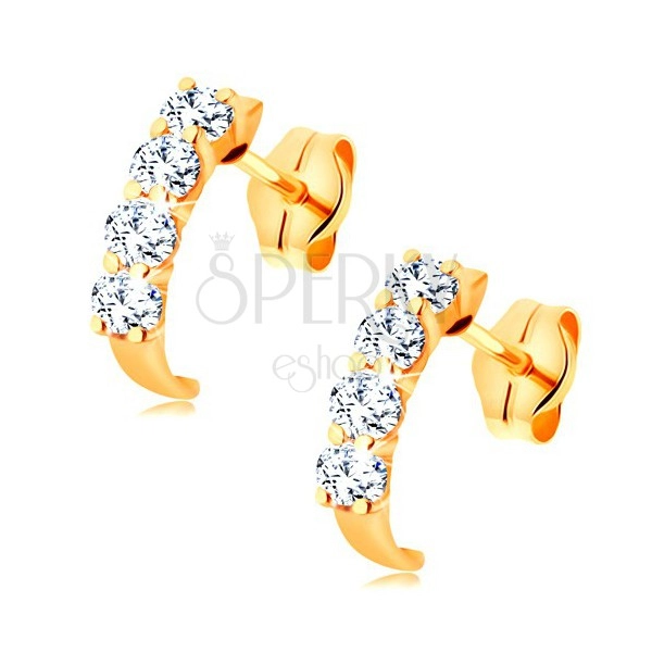585 gold earrings - small sparkly arc composed of round clear zircons