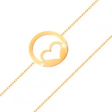 585 gold bracelet - symmetric heart contour in hoop, high-gloss