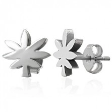 Steel earrings in silver colour - cannabis leaf