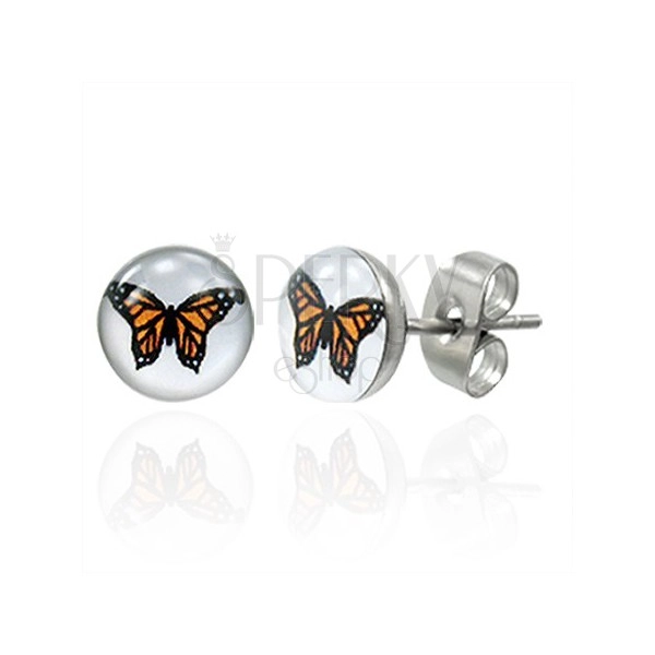 Steel earrings - orange butterfly