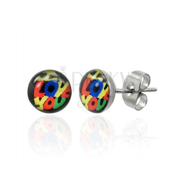 Stud steel earrings in Murano style - I LOVE YOU