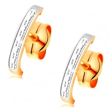 Bicoloured 585 gold earrings - slightly engraved arc embellished with white gold