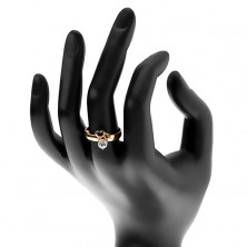 Ring made of surgical steel in gold colour, two heart contours, clear zircon