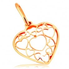 Pendant made of yellow 14K gold - heart decorated with contours of smaller and bigger hearts