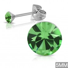 Stud earrings made of surgical steel, round zircon in green hue