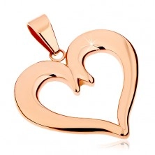 Steel pendant in copper hue, contour of symmetric heart, shiny surface