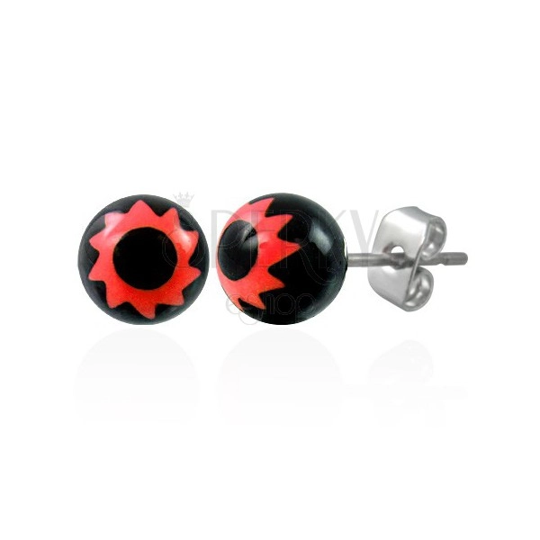 Black steel balls - red flower symbol