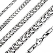 Steel angular chain in silver colour, densely joined shiny links