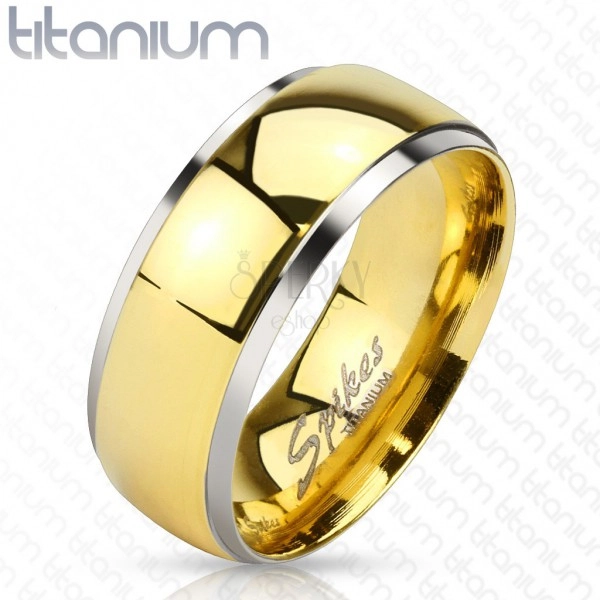 Titanium ring with shiny centre in gold hue and borders in silver colour, 6 mm