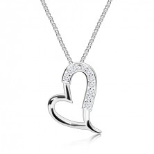 925 silver necklace - glossy asymmetric heart contour, thin chain