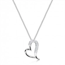 925 silver necklace - glossy asymmetric heart contour, thin chain