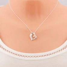 925 silver necklace, asymmetric heart contour with hook and zircons