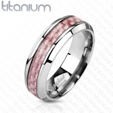 Titanium band in silver colour, middle strip made of pink fibres, 6 mm