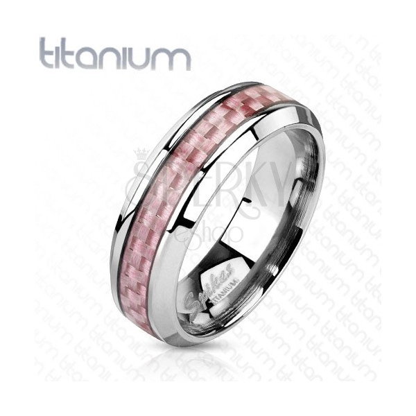 Titanium band in silver colour, middle strip made of pink fibres, 6 mm