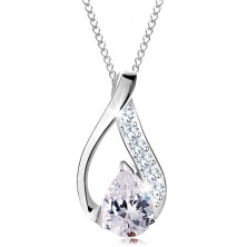 925 silver necklace - pendant on chain, teardrop contour, clear cut drop