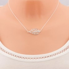 925 silver necklace, shiny cut-out leaf on thin chain, lobster closure
