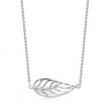 925 silver necklace, shiny cut-out leaf on thin chain, lobster closure