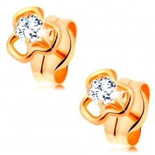 Diamond earrings made of yellow 14K gold - round clear diamond in trefoil contour