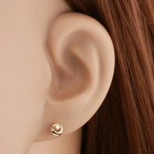 585 gold earrings - glossy diamond in clear colour in protruding circle with cut-out