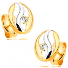 Diamond earrings made of 14K gold - oval contour with wave made of white gold, brilliant