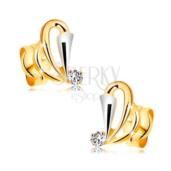 585 gold earrings with clear diamond - teardrop contours, widened strip made of white gold