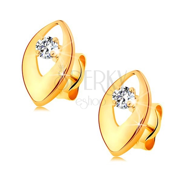 Brilliant earrings made of yellow 14K gold - glistening diamond in shiny grain