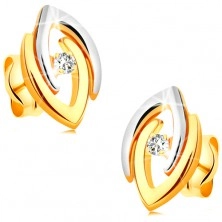 Earrings made of 14K gold - joined bicoloured horseshoes and clear lustrous diamond