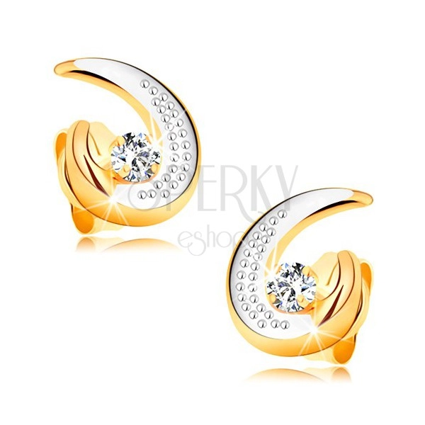 585 gold earrings - partial bicoloured teardrop contour, round clear diamond