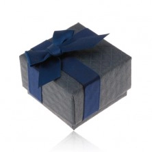 Gift box for ring, pendant and earrings, dark blue colour, bow