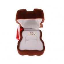 Velvet box for ring, earrings or pendant, brown bear with hat
