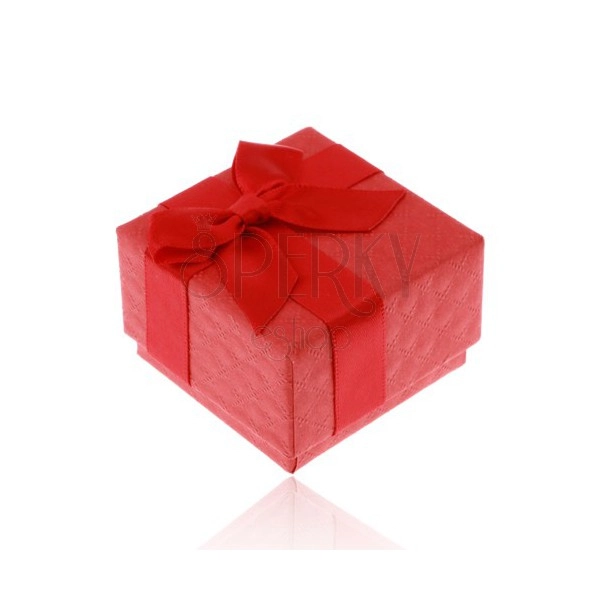 Red gift box for ring, pendant or earrings, shiny bow