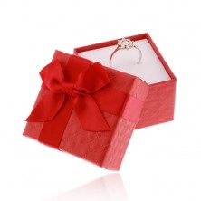 Red gift box for ring, pendant or earrings, shiny bow