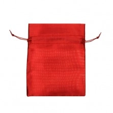 Bigger gift bag in red colour, shiny surface, string