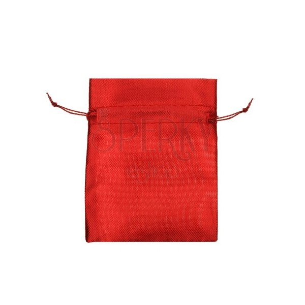 Bigger gift bag in red colour, shiny surface, string
