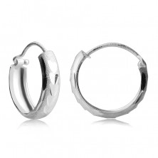 Round 925 silver earrings with sanded surface, shiny notches, 4 mm
