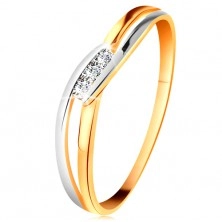 Diamond ring made of 14K gold, three clear brilliants, split wavy shoulders