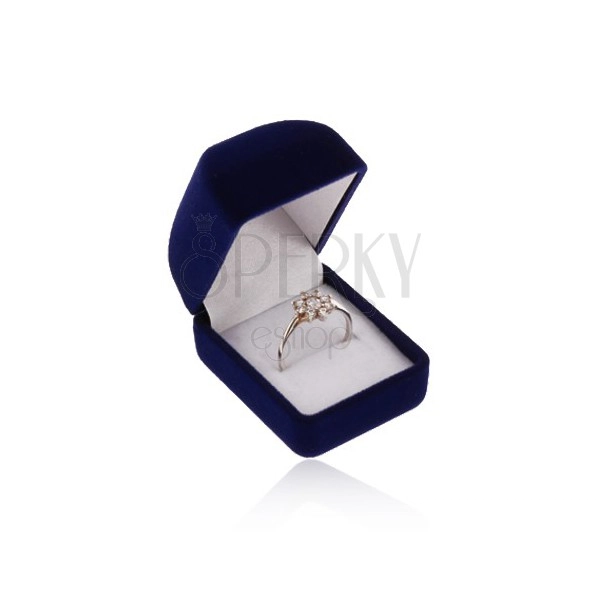 Box for ring or earrings, velvet surface in dark blue hue