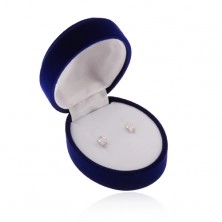 Velvet oval box for earrings, pendant or two rings, blue colour