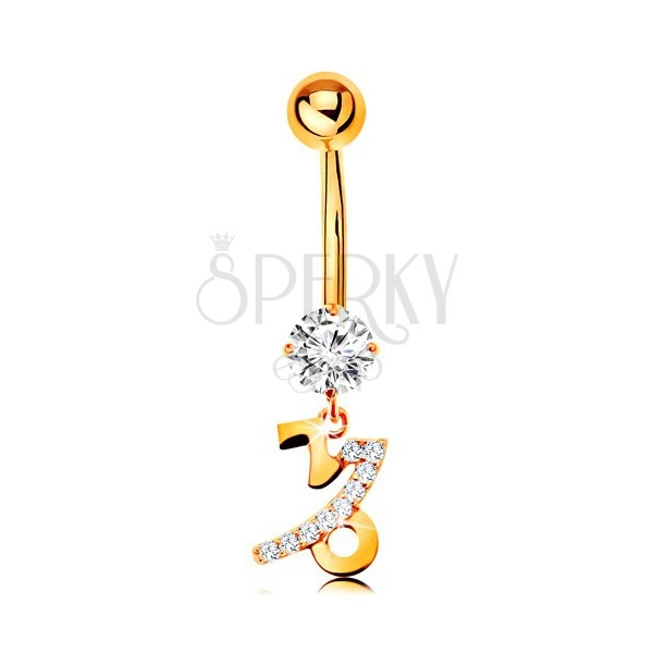 Piercing for belly made of yellow 9K gold - clear zircon, zodiac sign - CAPRICORN