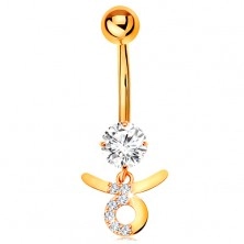Bellybutton piercing made of yellow 9K gold - clear zircon, symbol of zodiac sign TAURUS