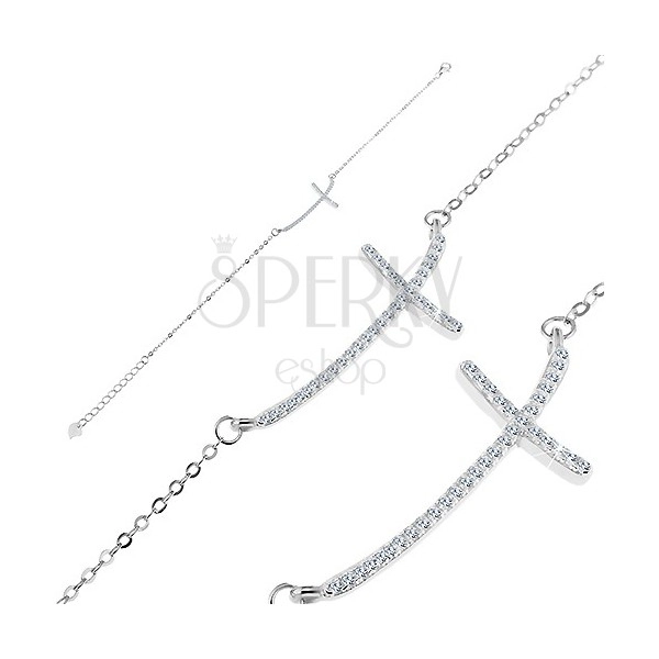Bracelet made of 925 silver - glistening zircon cross on chain composed of oval links
