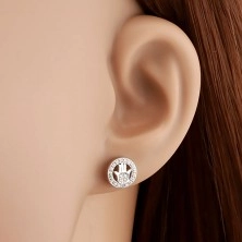Stud earrings - 925 silver, Fatima's hand in circle, clear zircons