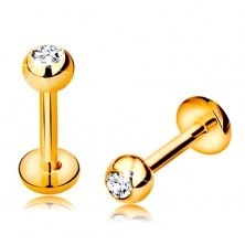 Piercing made of yellow 9K gold - for lip, chin and above the lip, ball with thread, 6 mm