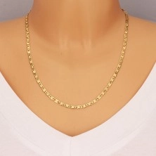 Gold chain 585 - flat oblong grooved links, grid, 550 mm