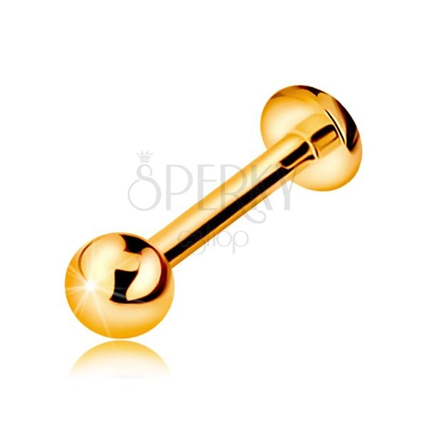 375 gold piercing for lip, chin and above the lip - shiny smooth ball, 8 mm
